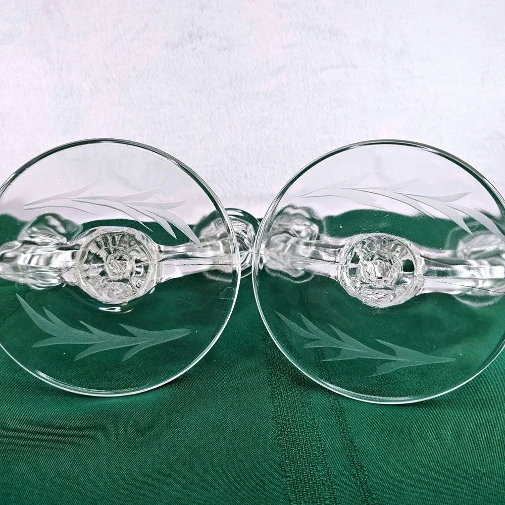Pair Vintage Etched Glass Taper Candle Holders Double Arm Candelabra Crystal‎